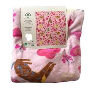 Pink Floral Animal Print Throw Blanket